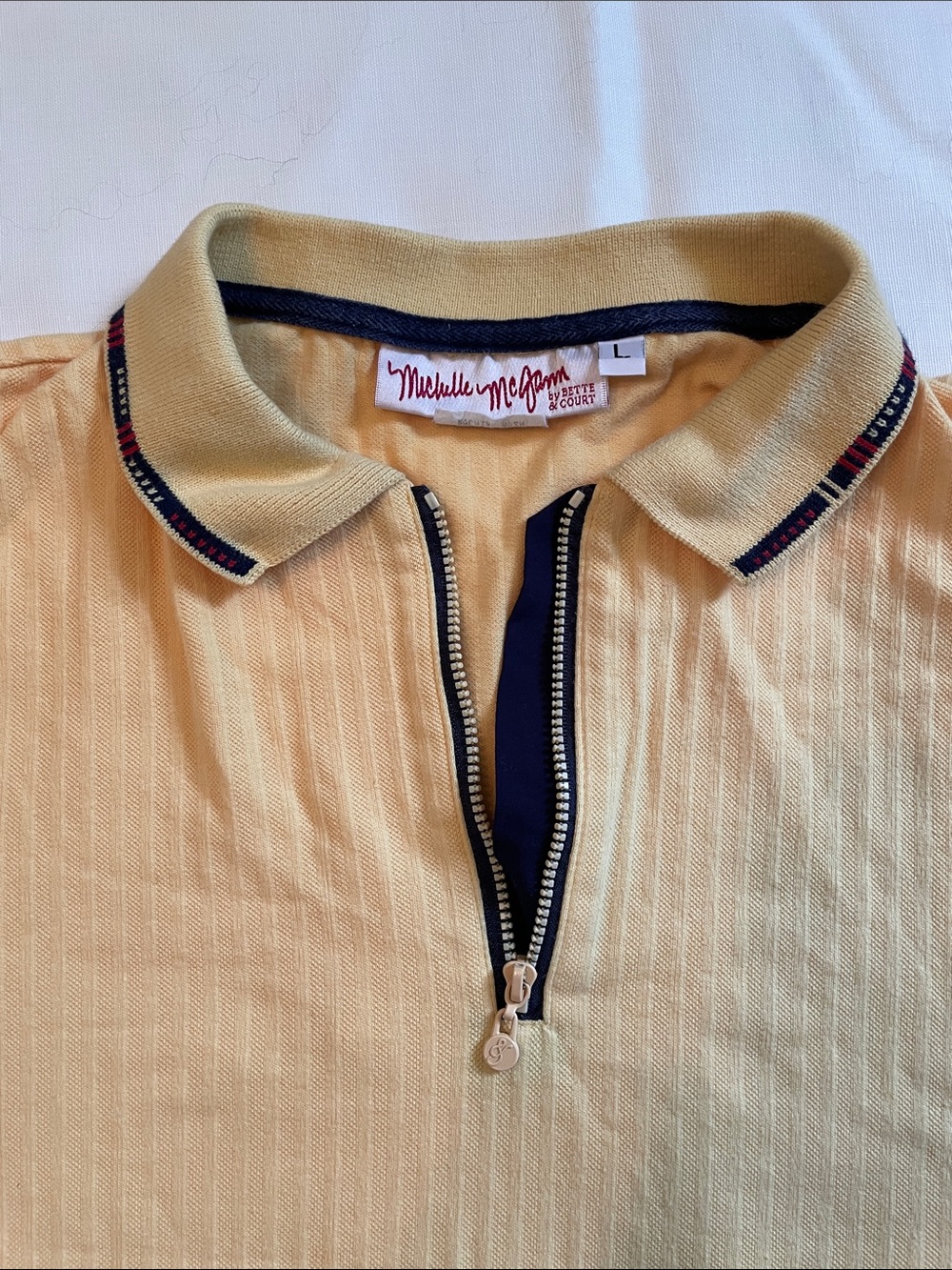 Yellow Bette & Court NOS Polo Shirt Ribbed Cotton Women’s L /SS Zip Neck